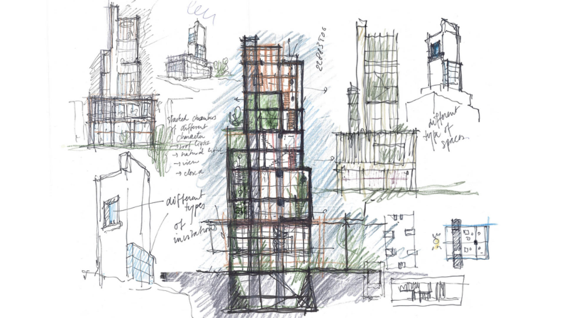 Ontwerpschets van het Museum van Hedendaagse Kunst in Antwerpen door Pieter Bedaux