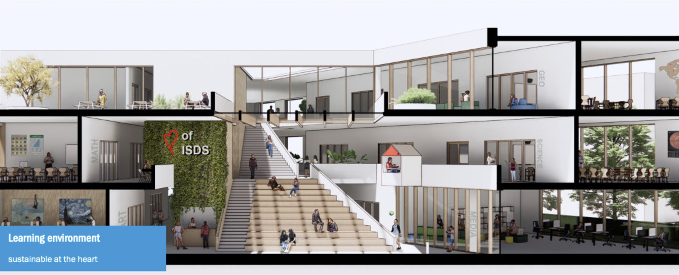 Impressie new ISD Secondary school building. Beeld atelier PRO