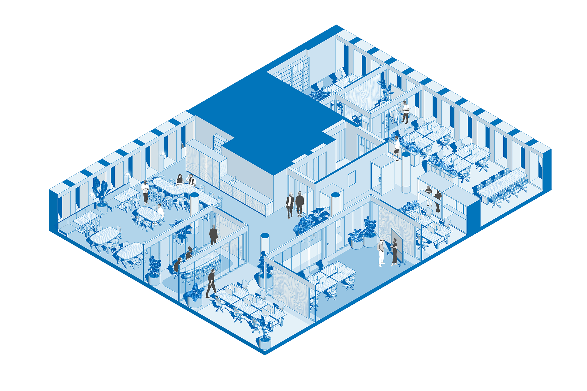 'Het ontwerp van de ruimte zorgt voor een natuurlijk verloop van dynamiek naar rust en focus.'