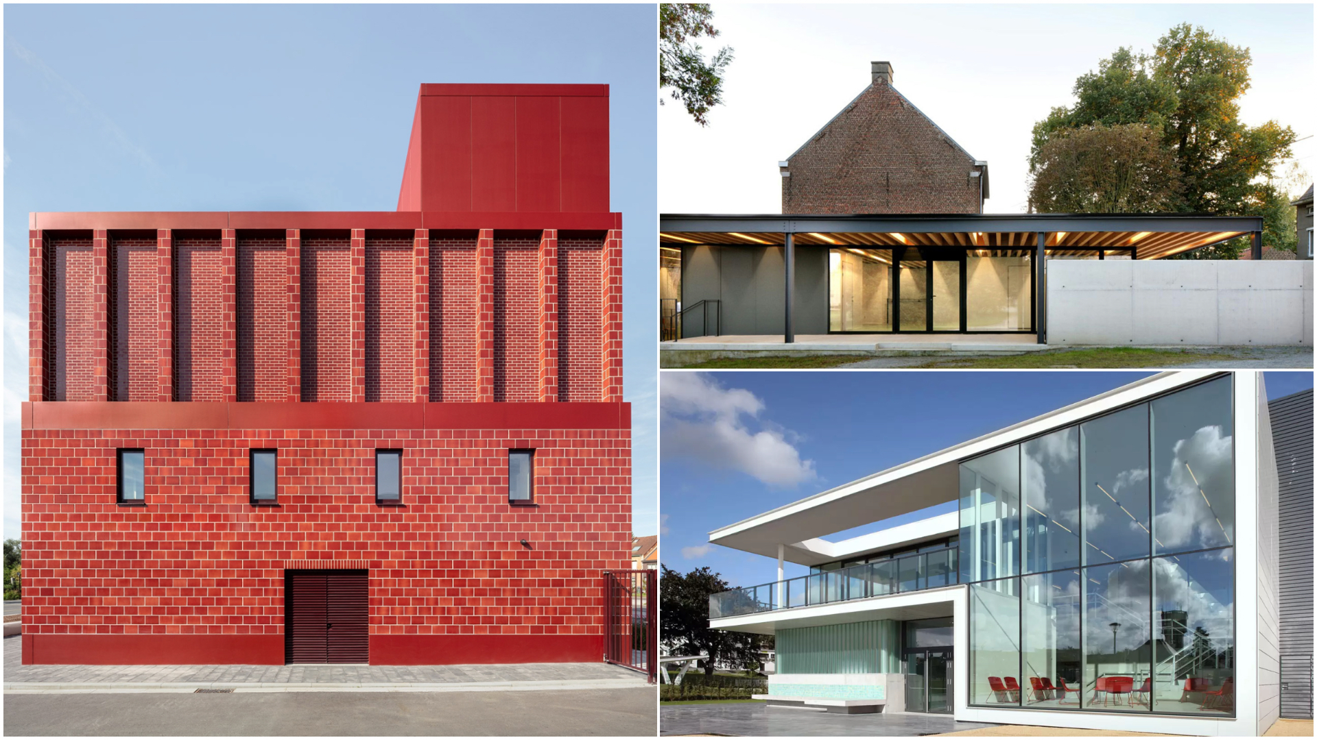V.l.n.r. Brandweerpost in Antwerpen door HCVA. Beeld Karin Borghouts, Trefcentrum in Moorsel door De Kort Van Schaik. Beeld Filip Dujardin, De Warande in Wetteren door Venhoeven CS. Beeld Filip Dujardin 