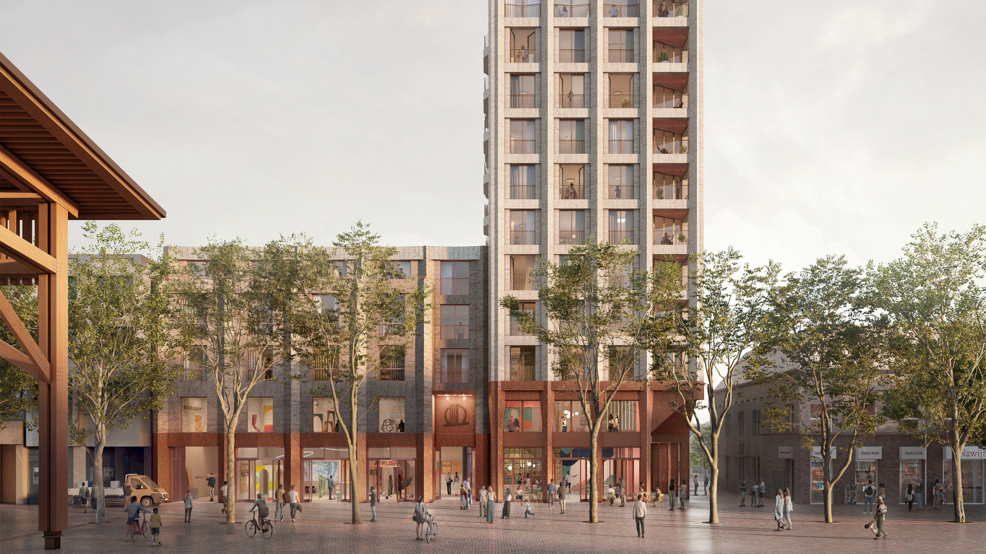 Render Marktwand. Beeld Flooer / Office Winhov