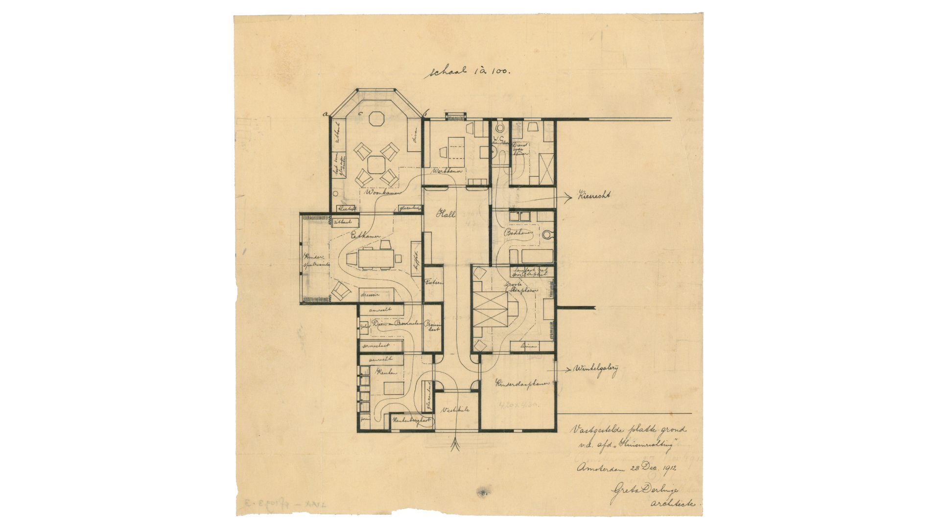 Plattegrond van ‘het Huis 1913’ door Margaret Staal-Kropholler. Beeld Collectie Nieuwe Instituut STAX_pf109