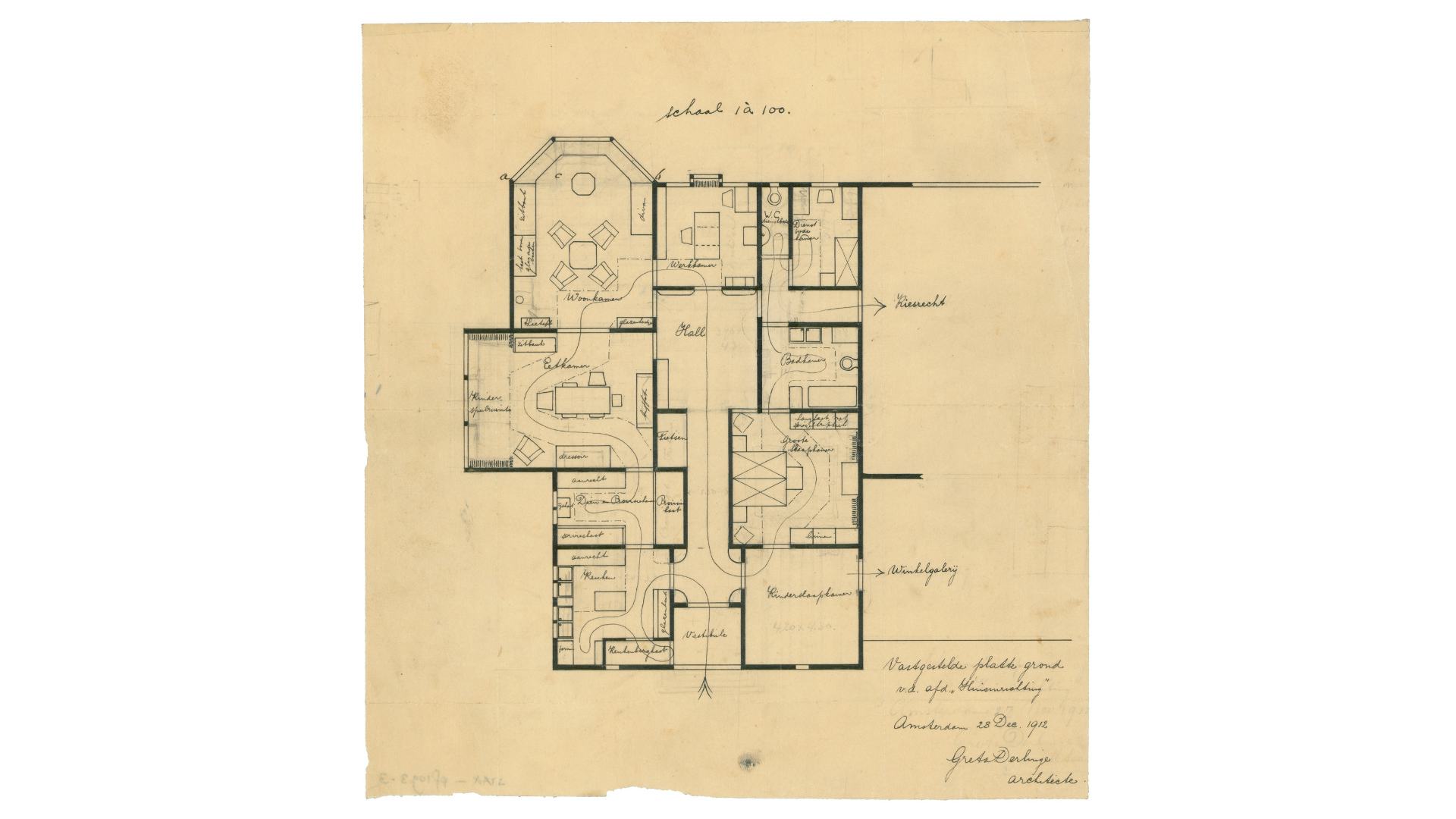 Plattegrond van ‘het Huis 1913’ door Margaret Staal-Kropholler. Beeld Collectie Nieuwe Instituut STAX_pf109