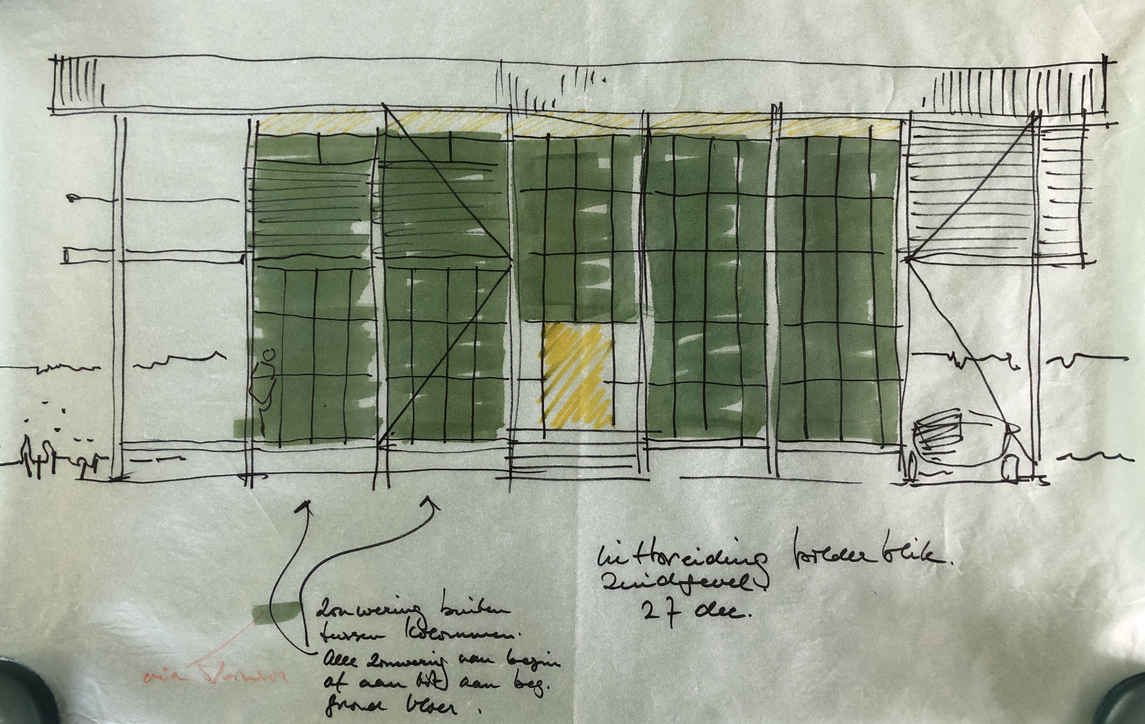 Oorspronkelijke tekening voor uitbreiding. Beeld Teun Koolhaas