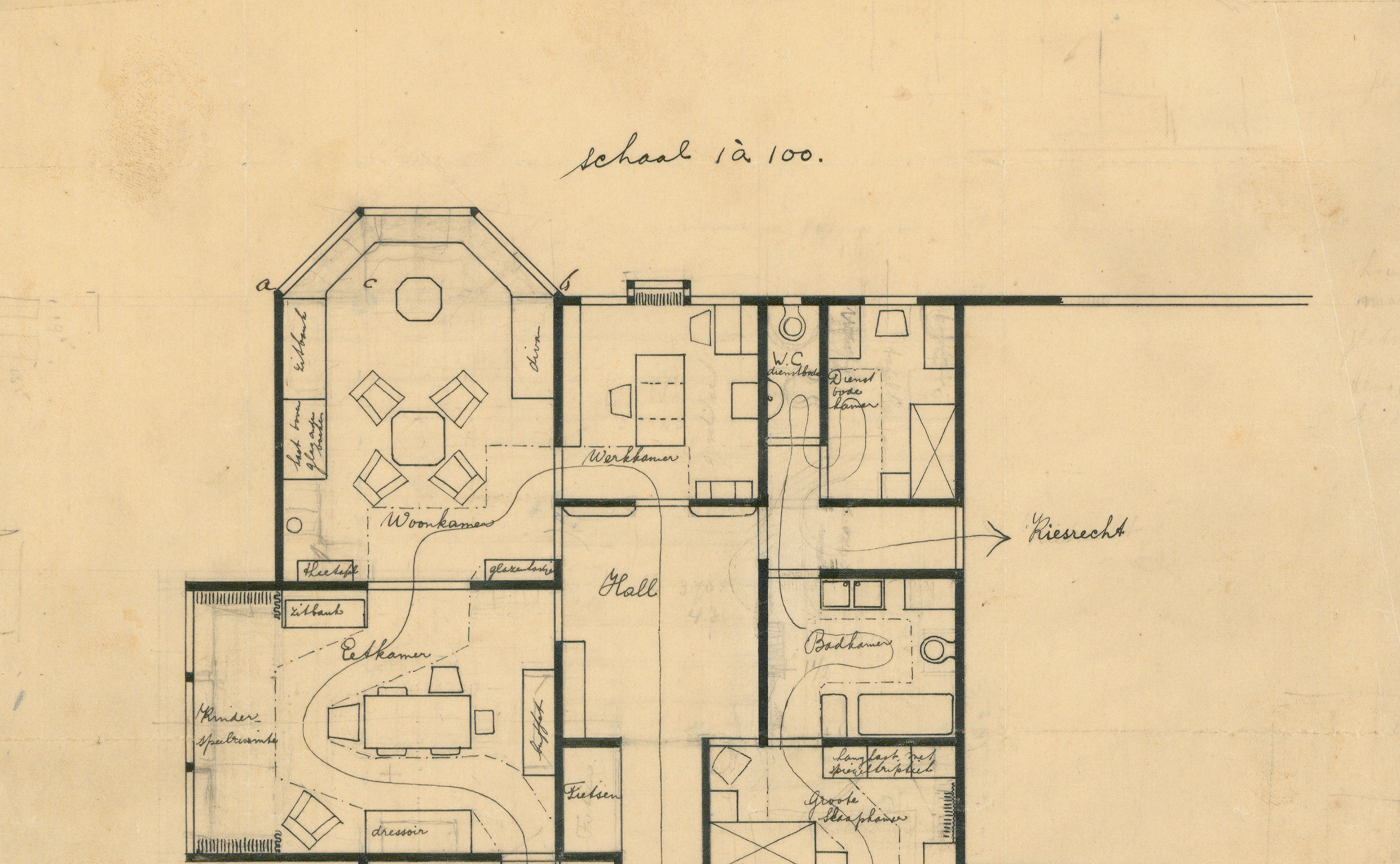Plattegrond van ‘het Huis 1913’ door Margaret Staal-Kropholler. Beeld Collectie Nieuwe Instituut 