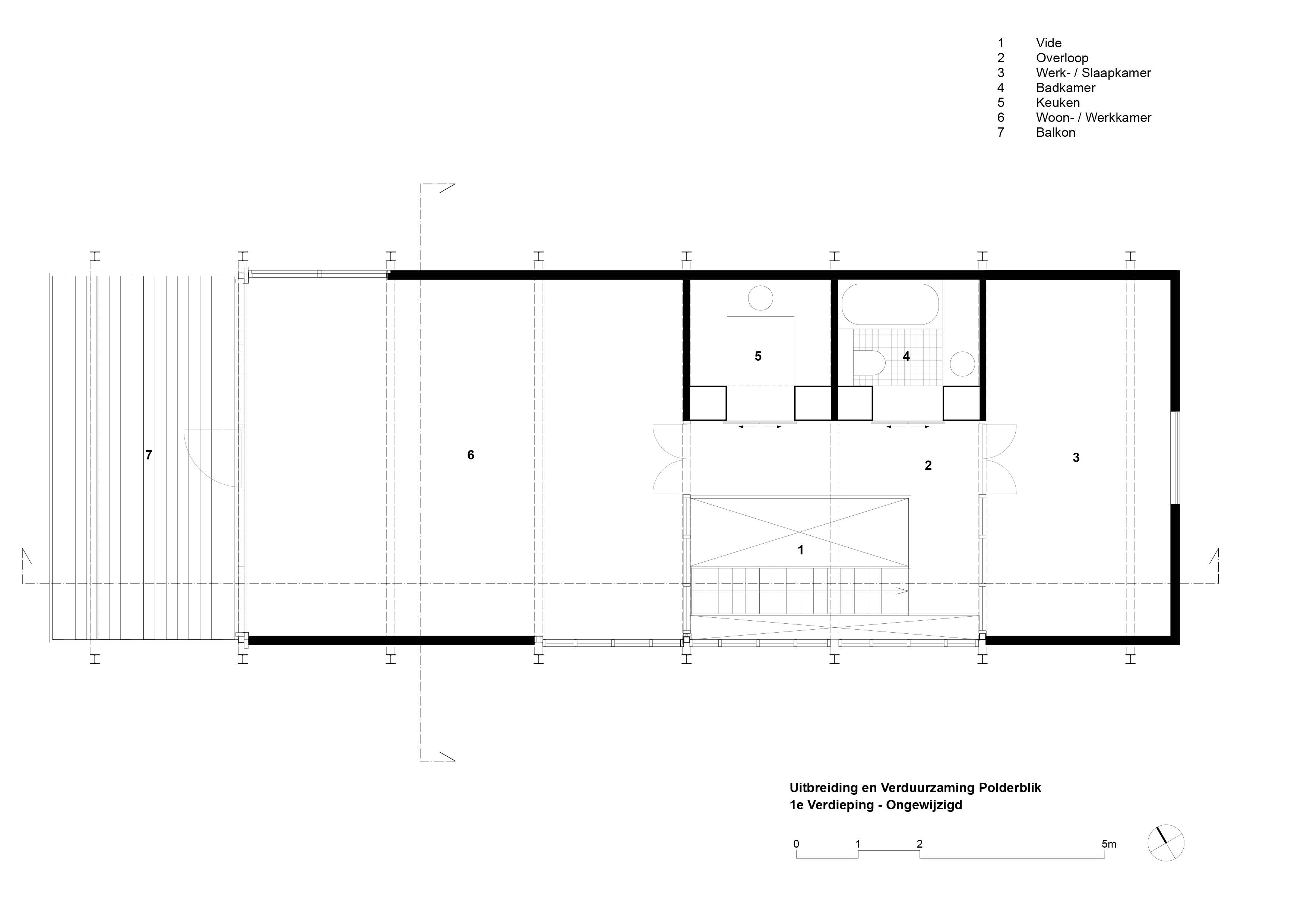 Plattegrond eerste verdieping - bestaande situatie. Beeld Wolter Kroeze Architect