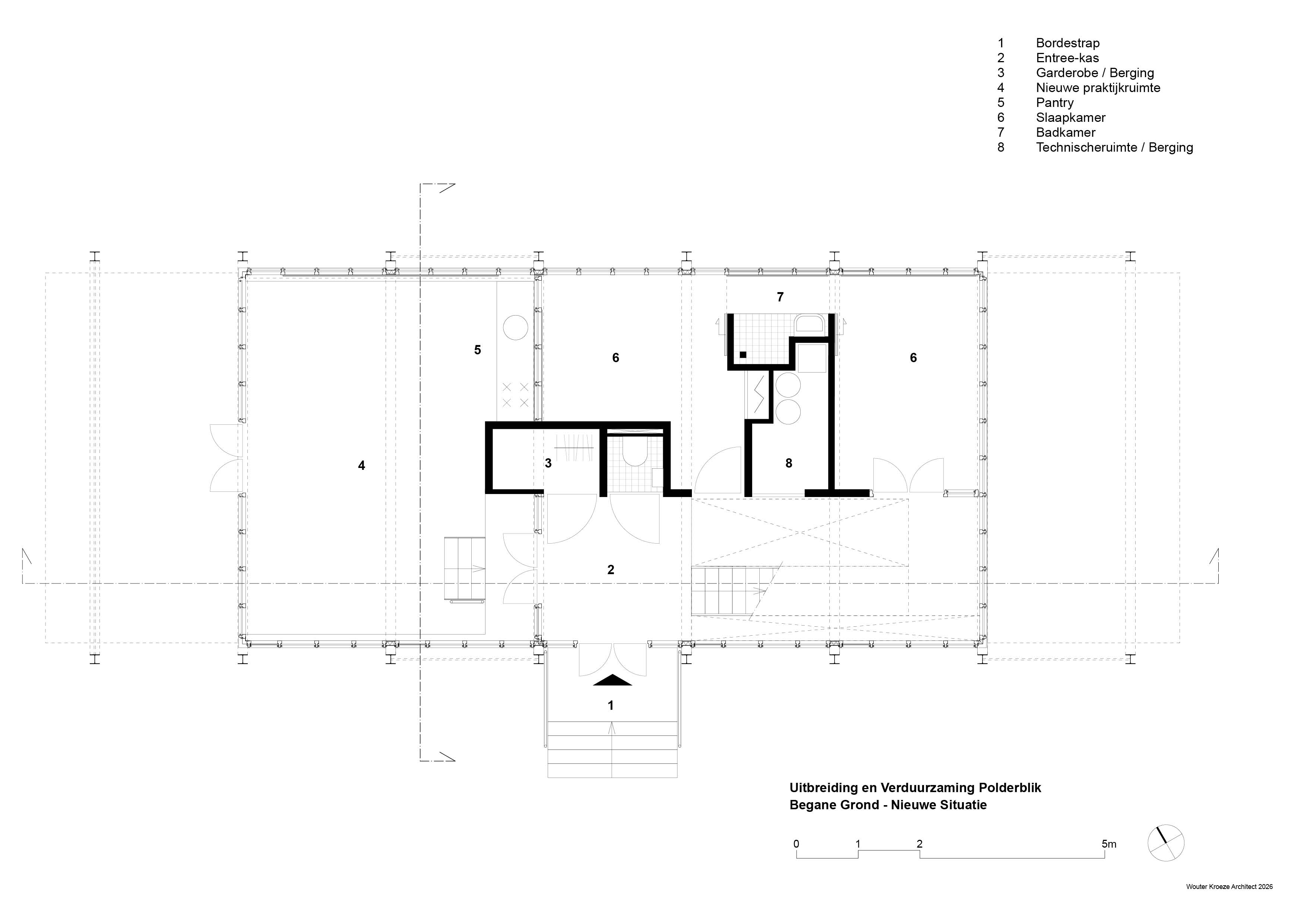 Plattegrond begane grond - nieuwe situatie. Beeld Wolter Kroeze Architect