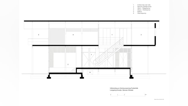Langsdoorsnede - nieuwe situatie. Beeld Wolter Kroeze Architect