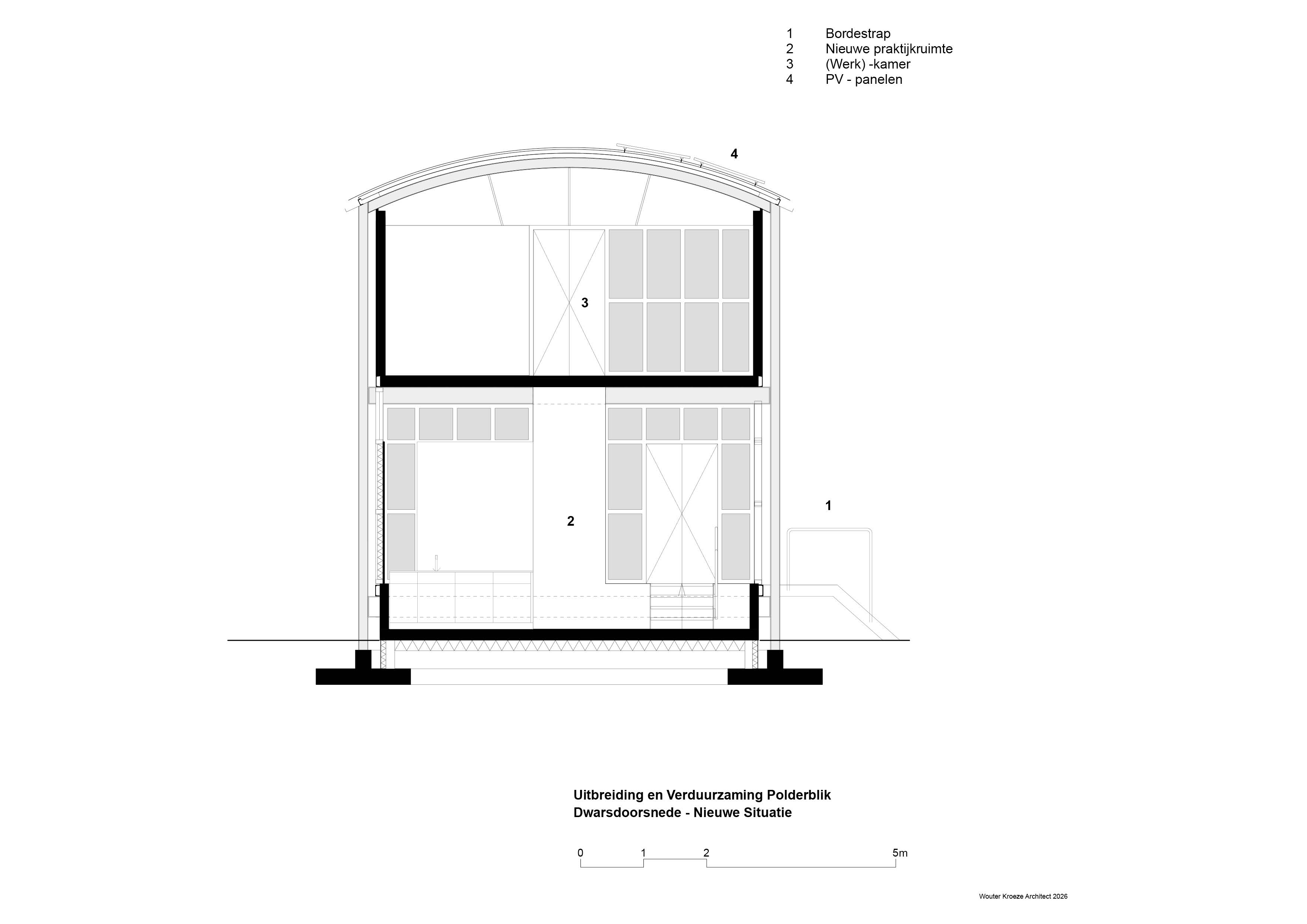 Dwarsdoorsnede - nieuwe situatie. Beeld Wolter Kroeze Architect