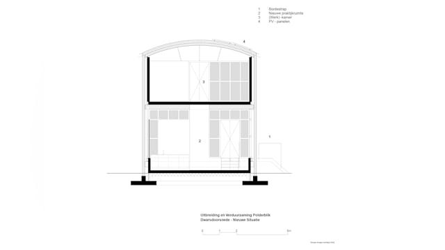 Dwarsdoorsnede - nieuwe situatie. Beeld Wolter Kroeze Architect