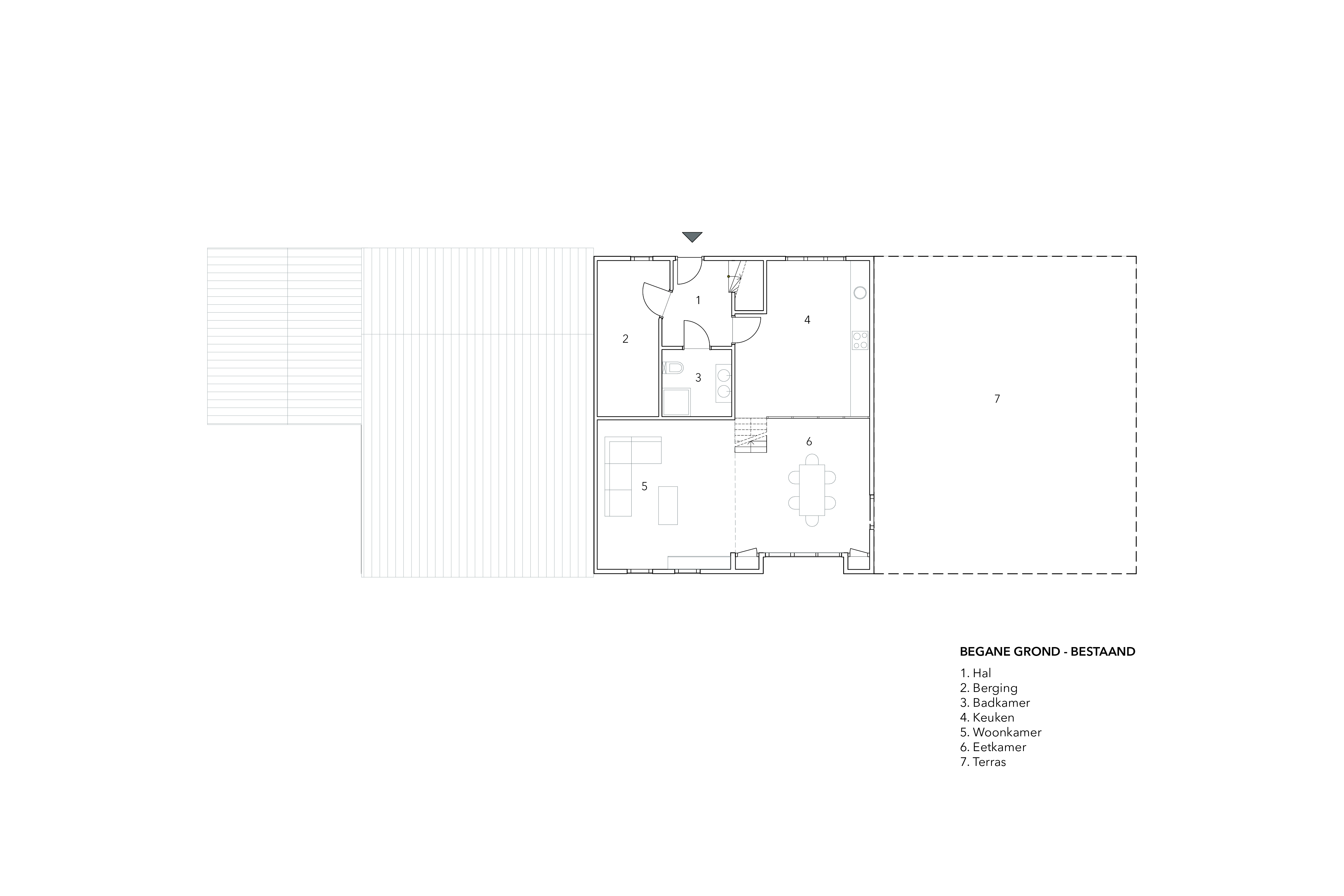 Plattegrond begane grond - bestaand. Beeld Brandvries
