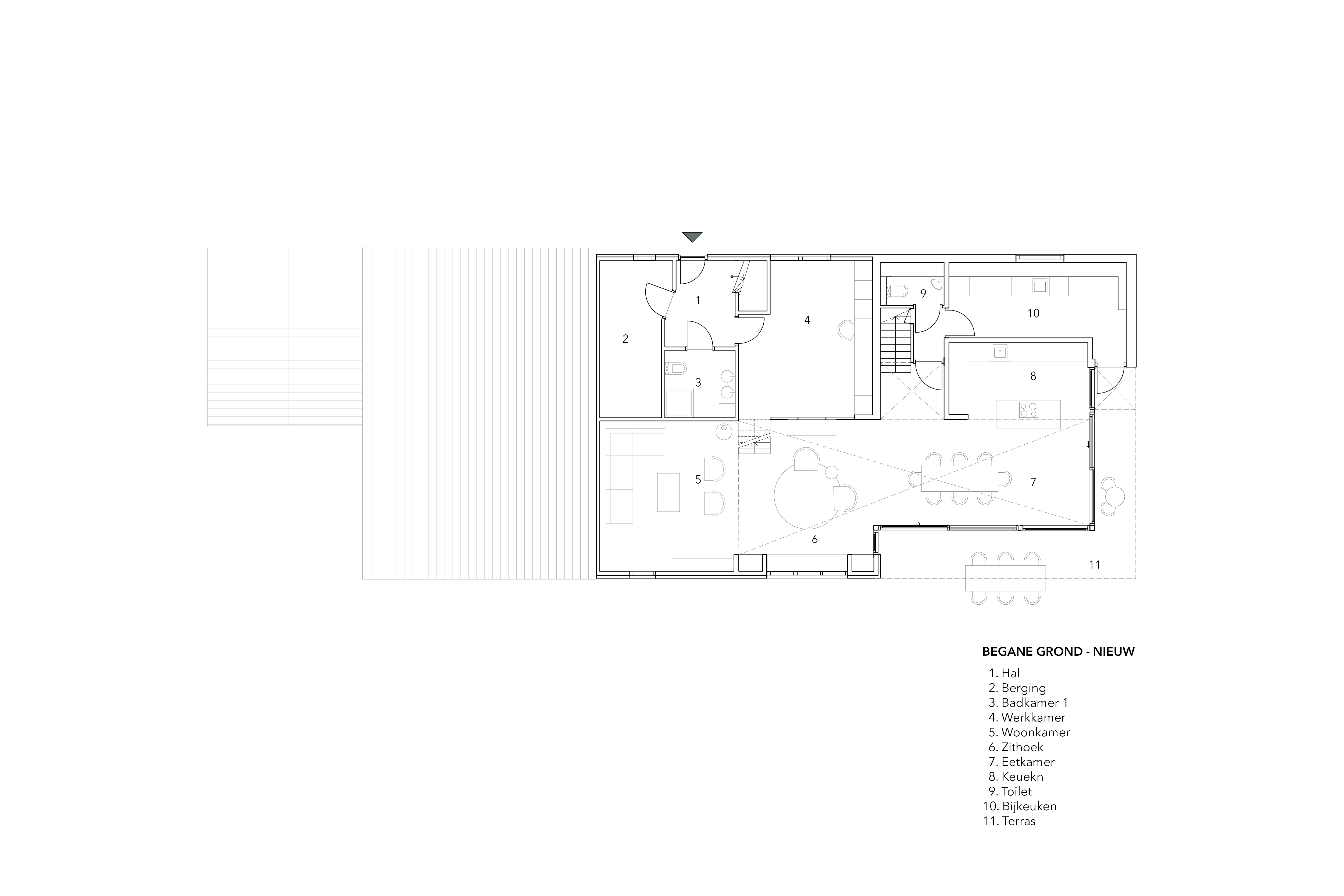 Plattegrond begane grond - nieuw. Beeld Brandvries