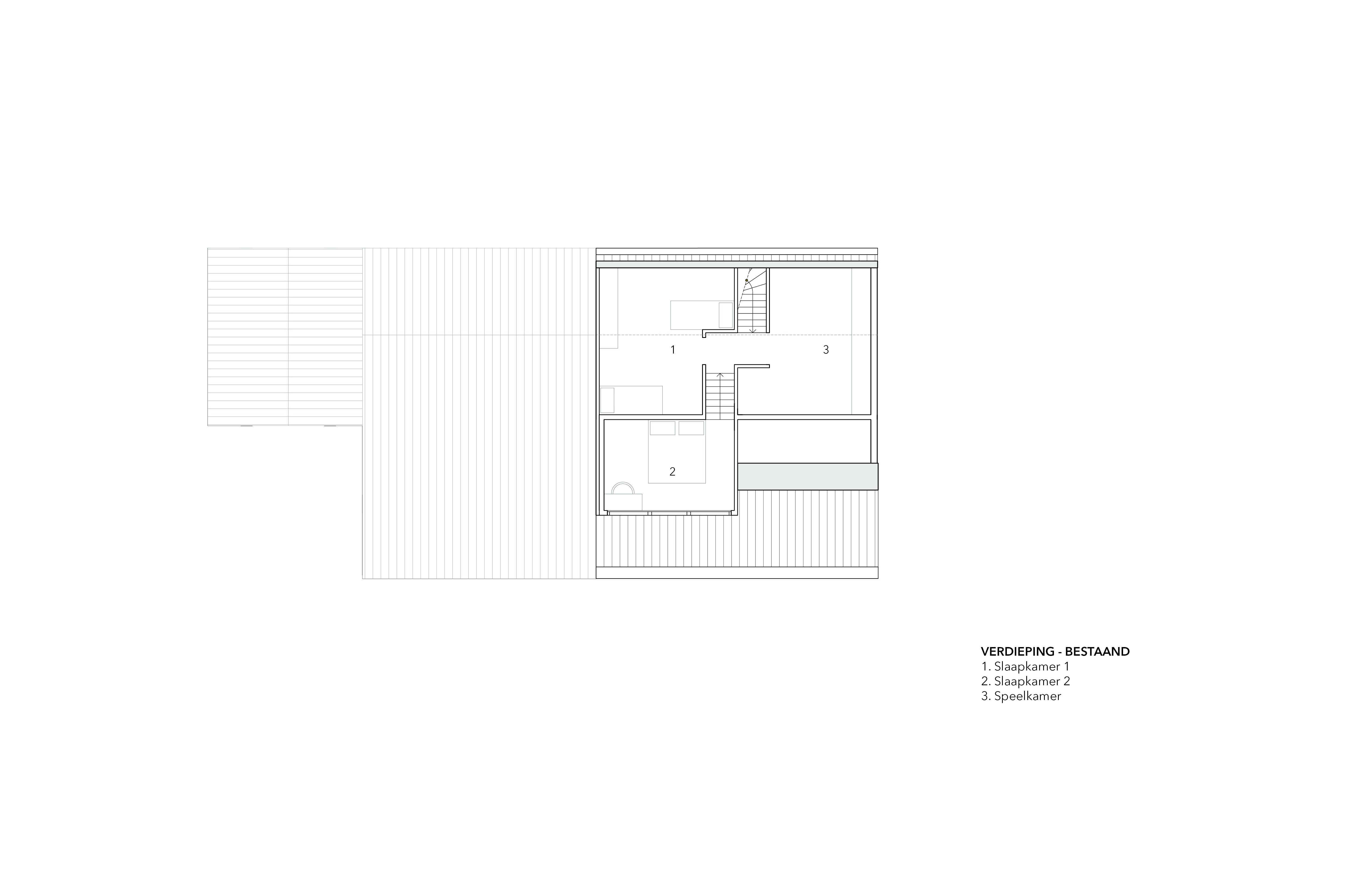 Plattegrond eerste verdieping - bestaand. Beeld Brandvries