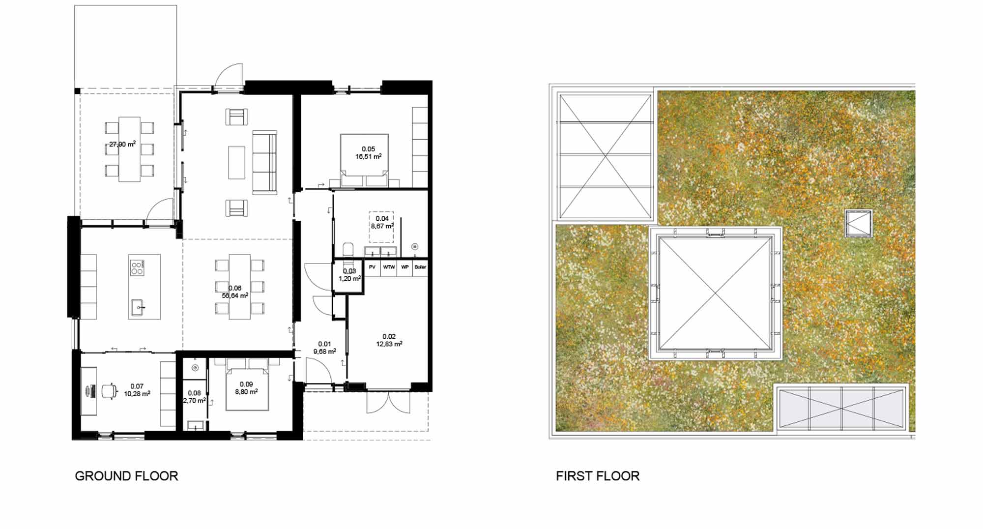 Plattegrond begane grond en eerste verdieping. Beeld Bygg Architecture & Design