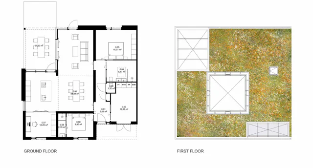 Plattegrond begane grond en eerste verdieping. Beeld Bygg Architecture & Design