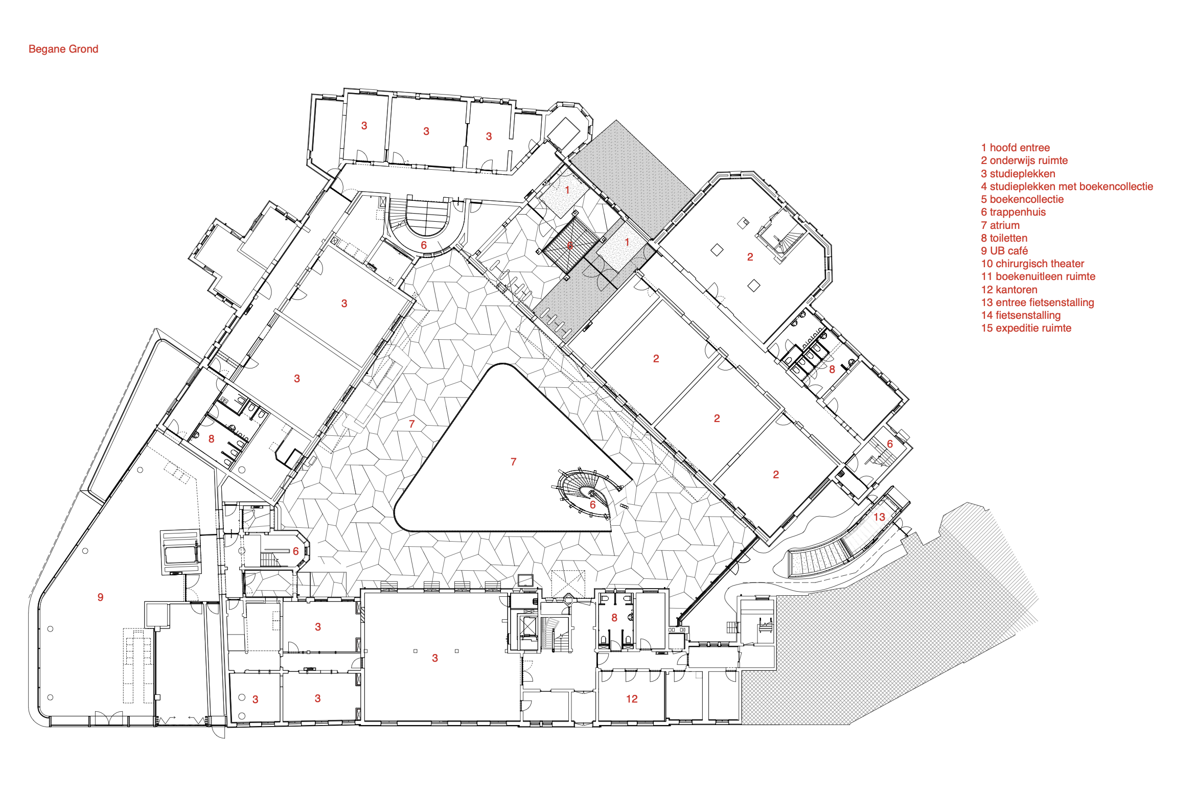 Plattegrond begane grond. Beeld MVSA Architects en Buro van Stigt