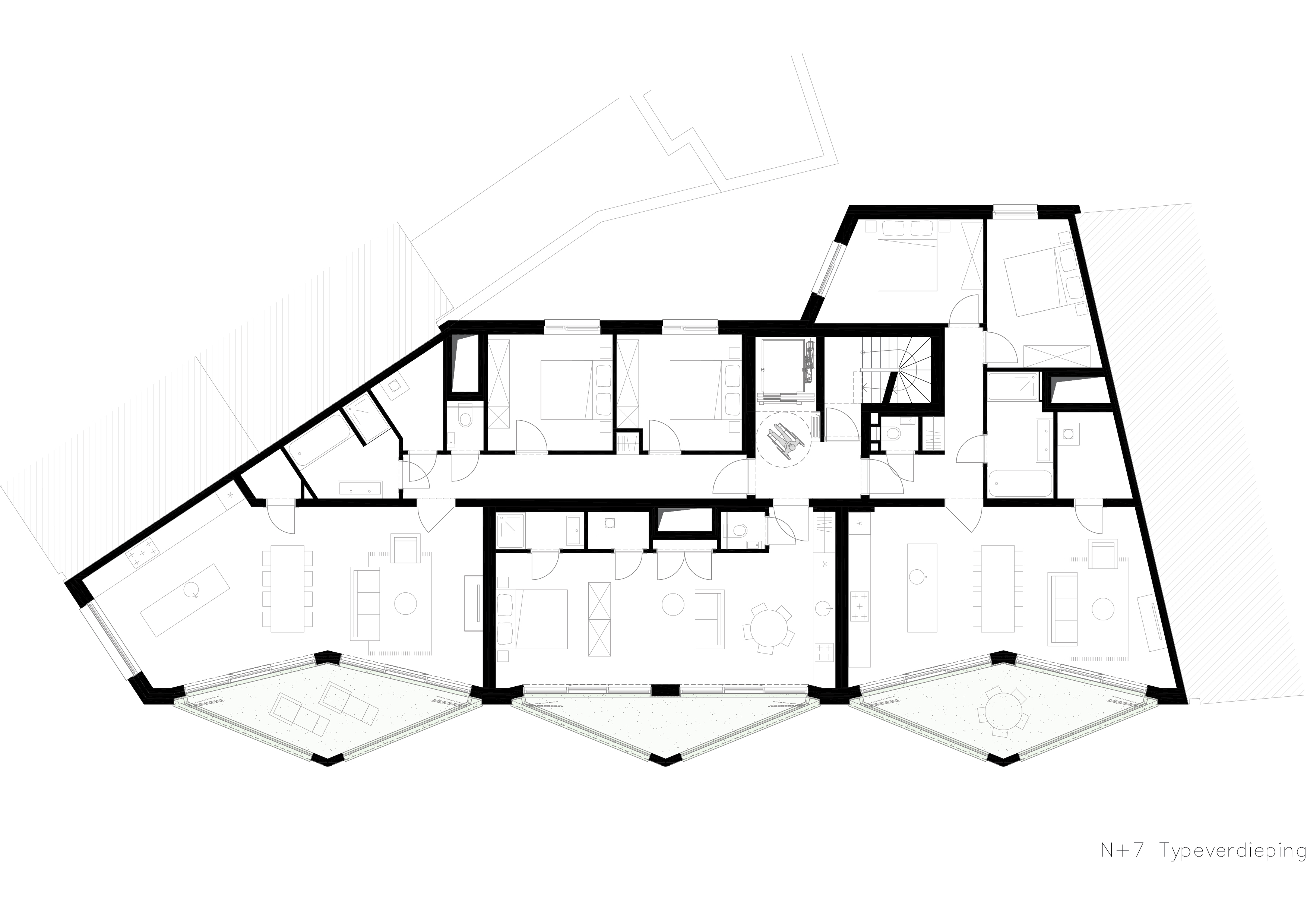 Plattegrond zevende verdieping. Beeld B-architecten