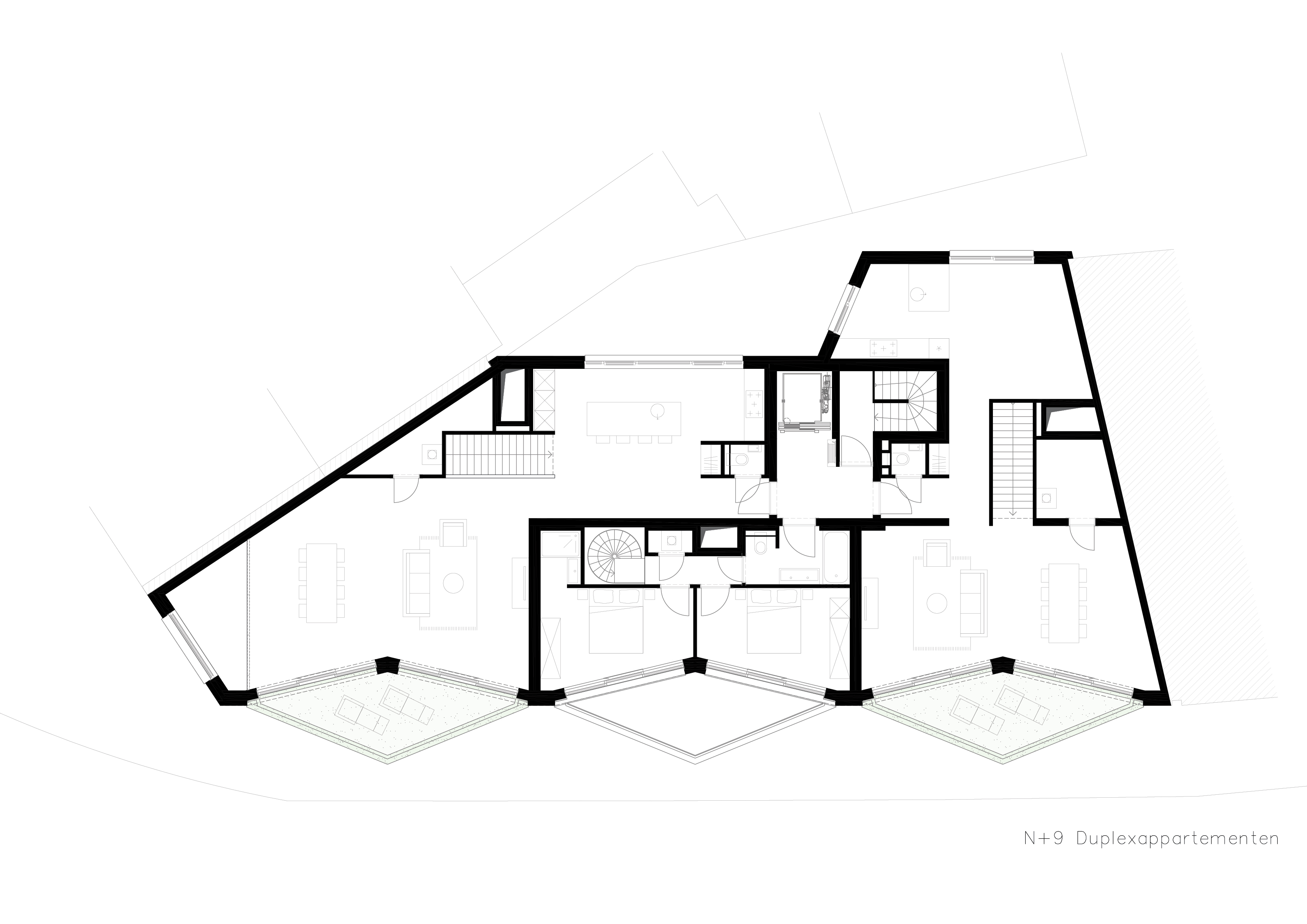 Plattegrond negende verdieping. Beeld B-architecten