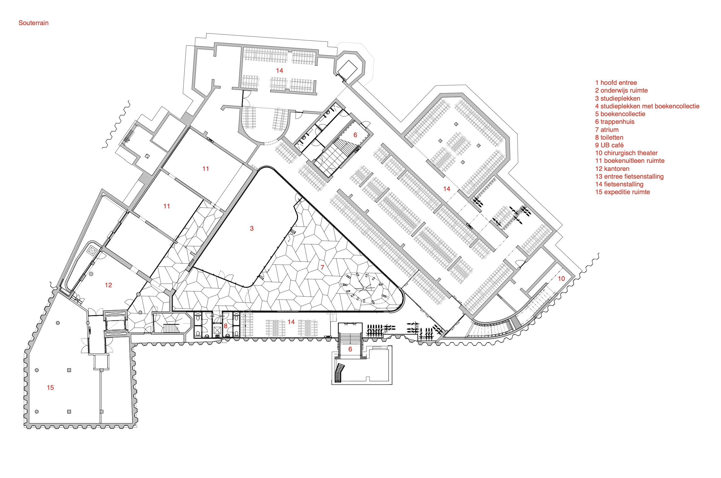 Plattegrond souterrain. Beeld MVSA Architects en Buro van Stigt