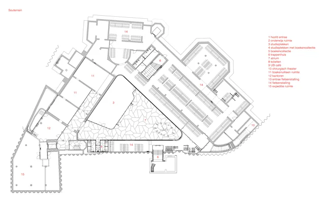 Plattegrond souterrain. Beeld MVSA Architects en Buro van Stigt