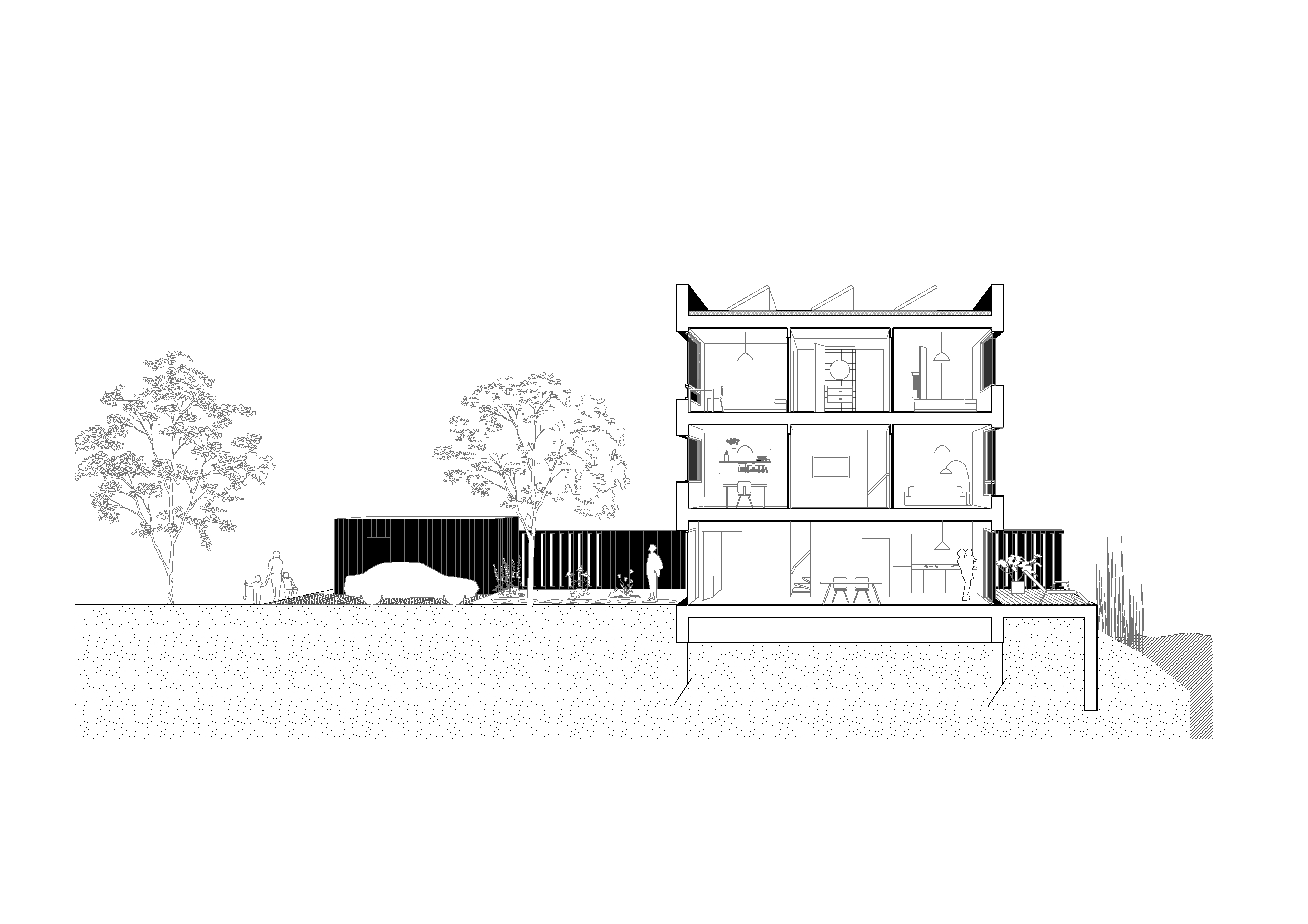 Doorsnede laagbouw. Beeld HOH Architecten
