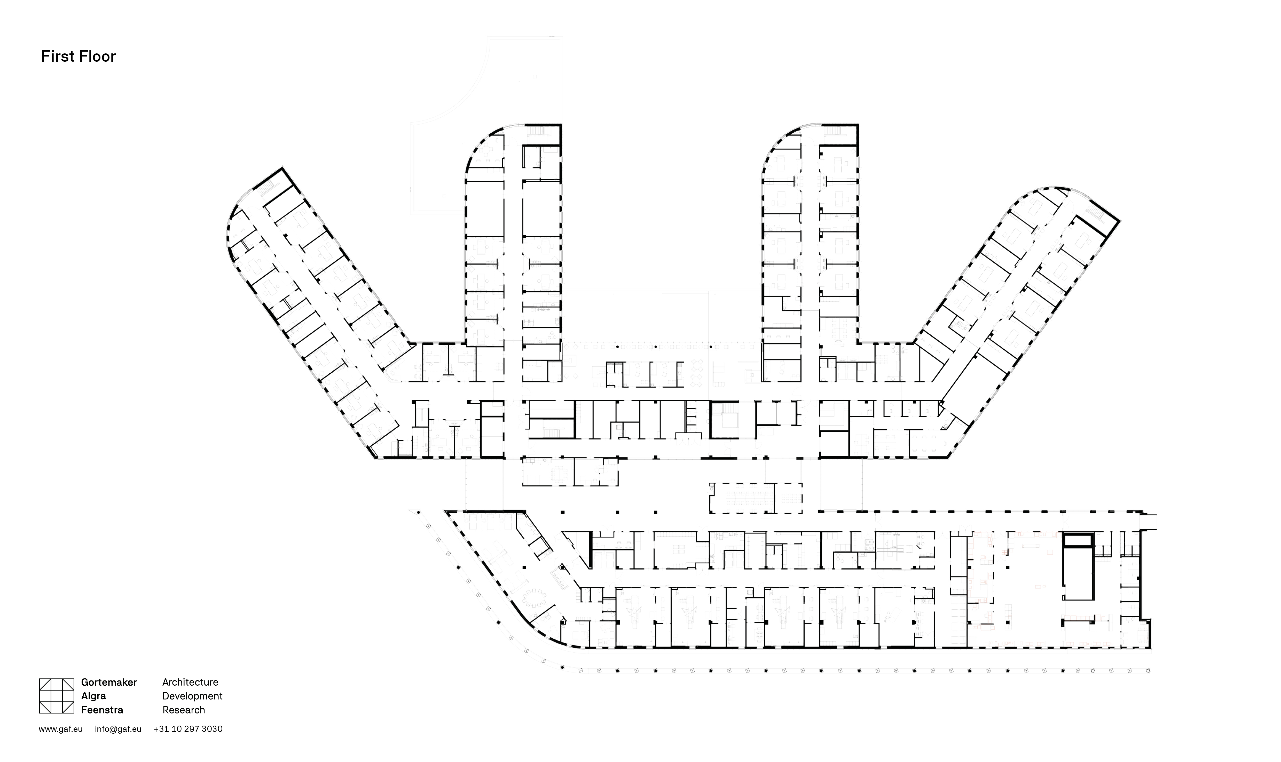 Plattegrond eerste verdieping. Beeld Gortemaker Algra Feenstra architects