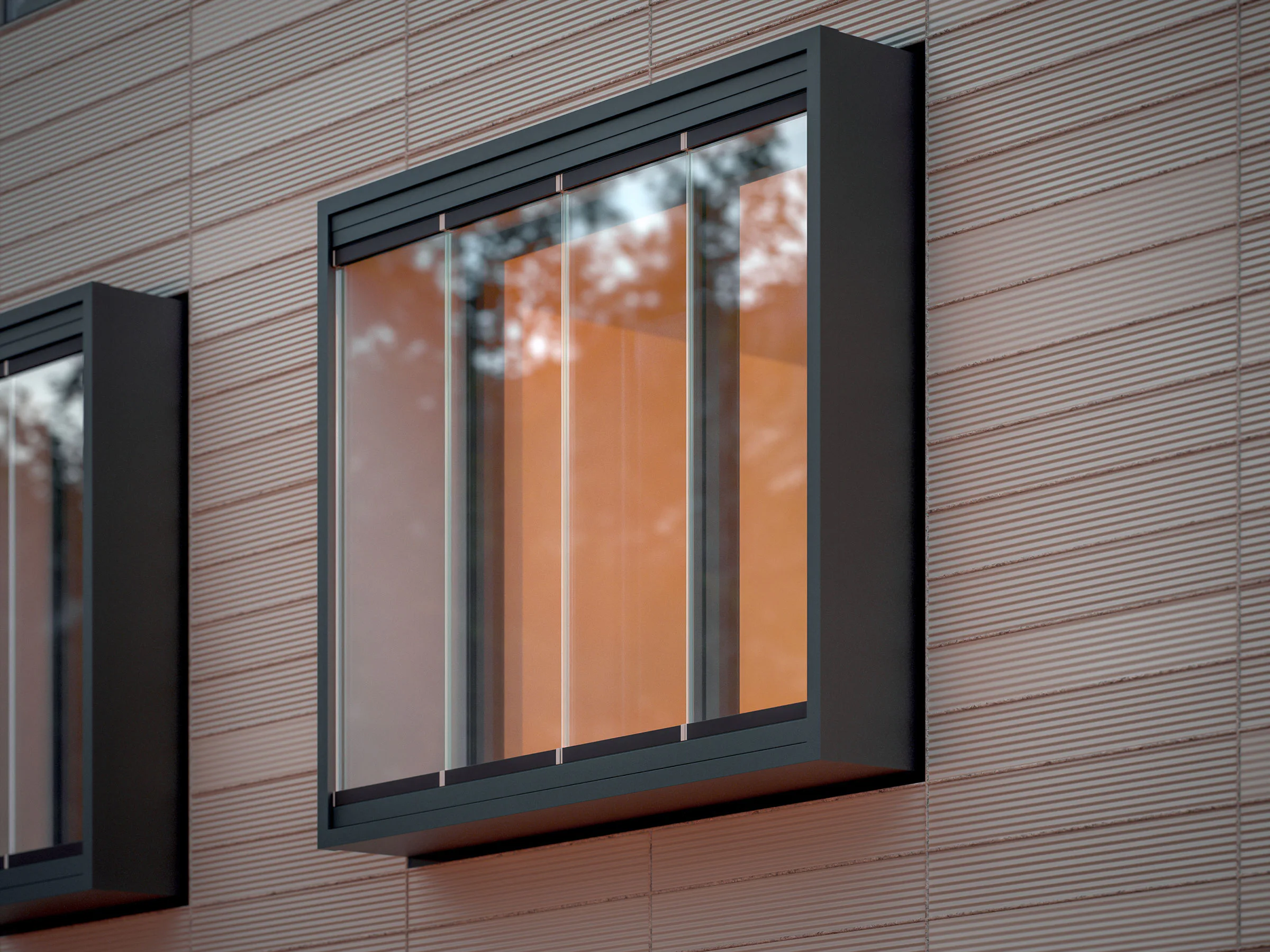 In de zomer fungeert de extra gevelschil als warmtebuffer, terwijl deze in de winter werkt als aanvullende isolatielaag.