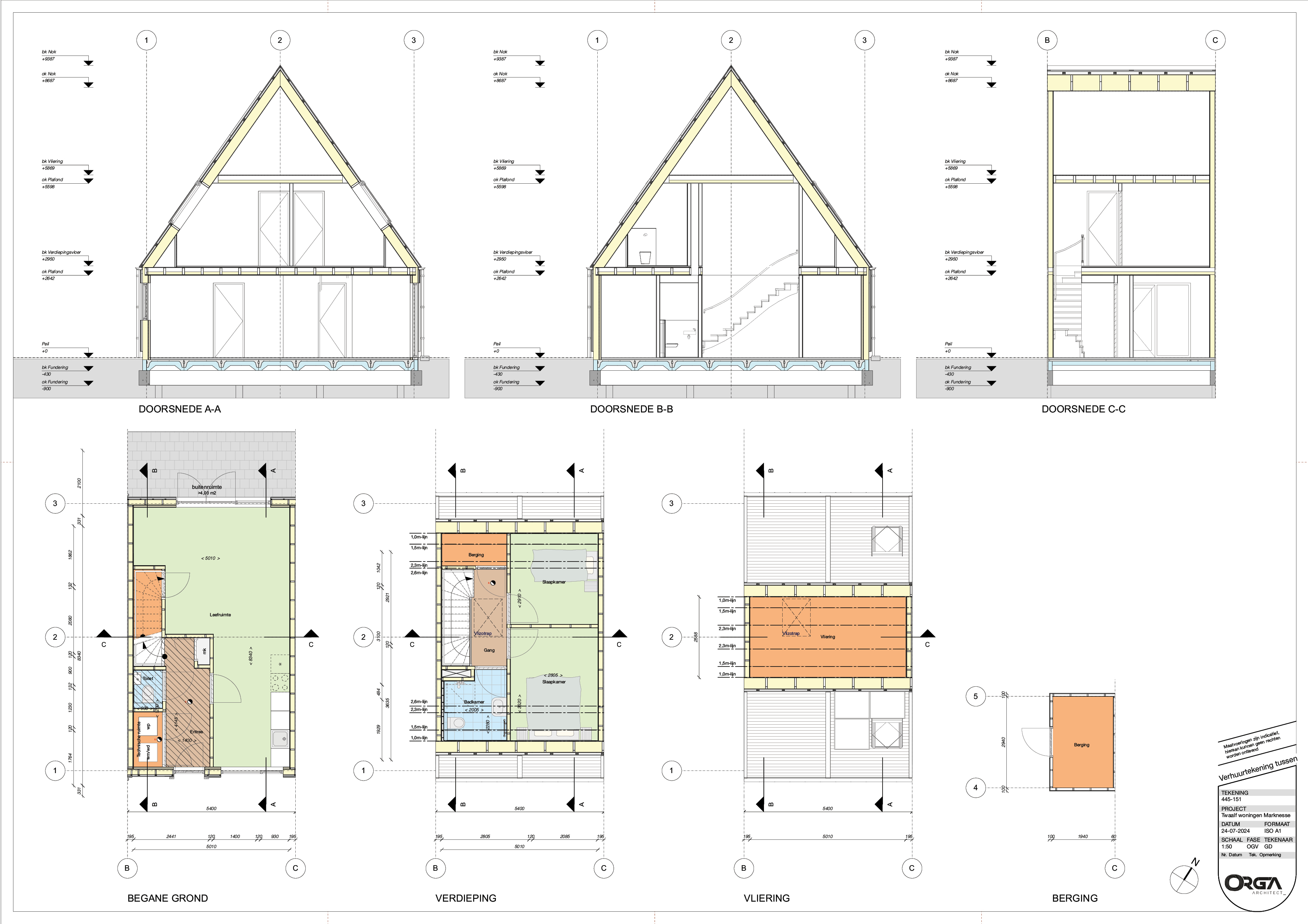 Doorsneden en plattegronden. Beeld ORGA Architect