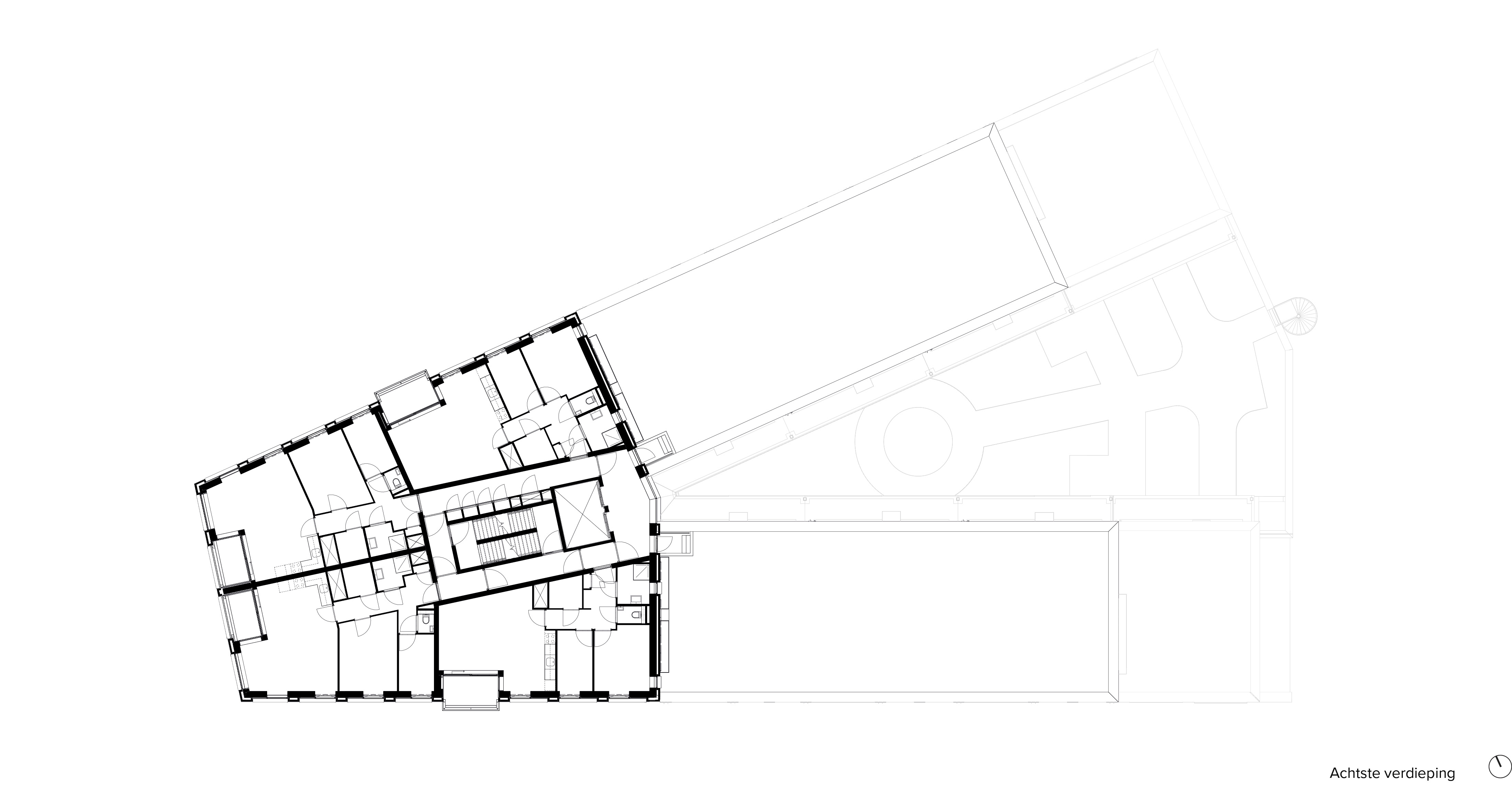 Plattegrond achtste verdieping. Beeld Paul de Ruiter Architects