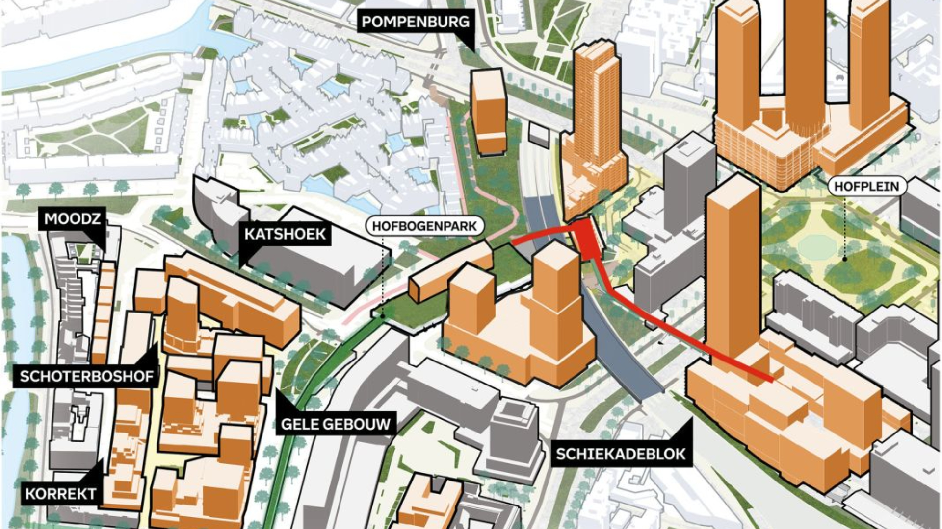 Route Luchtsingel 2.0. Beeld Gemeente Rotterdam