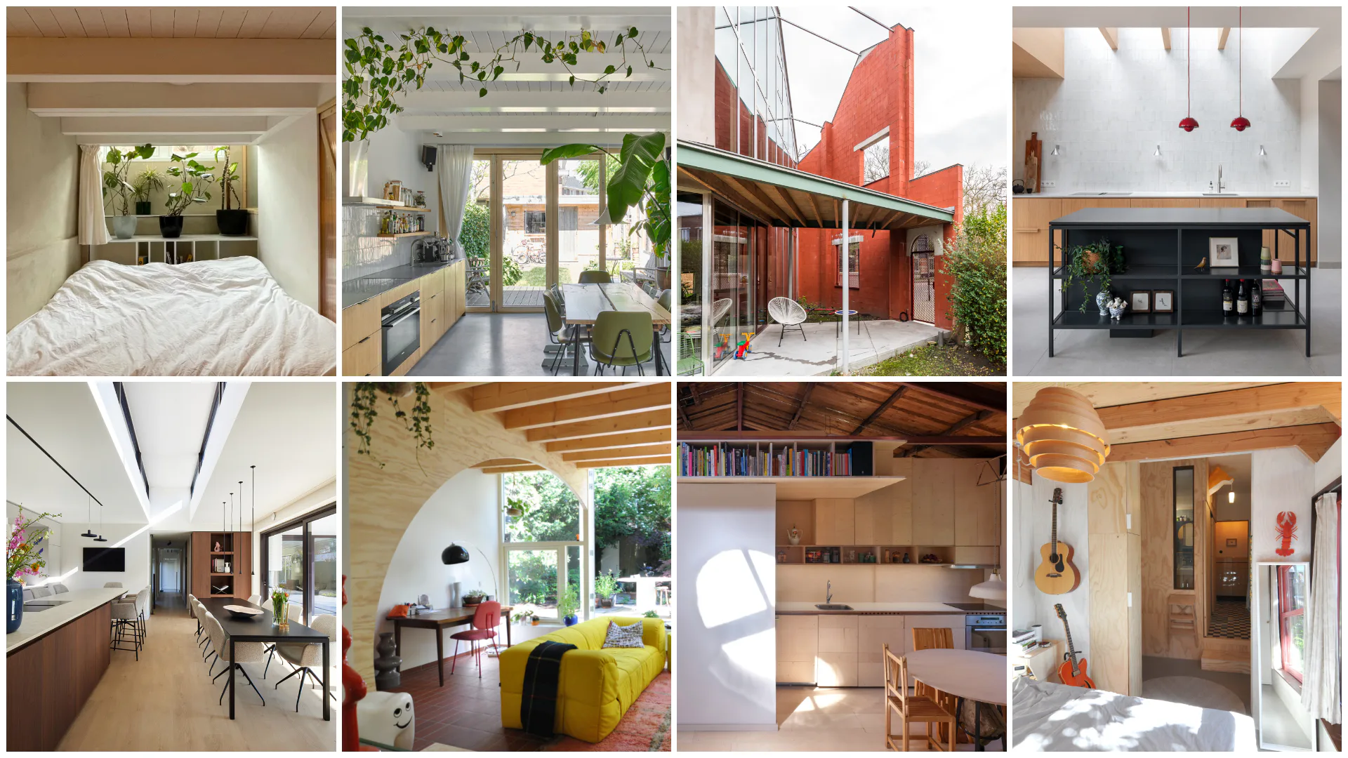 v.l.n.r. Huis DS, Het honderdvijfentwintighuis, VISITATIE, Woonhuis G16, renovatie jaren '60 villa, Pinch, wat wil het huis?, Pretty in Pink
