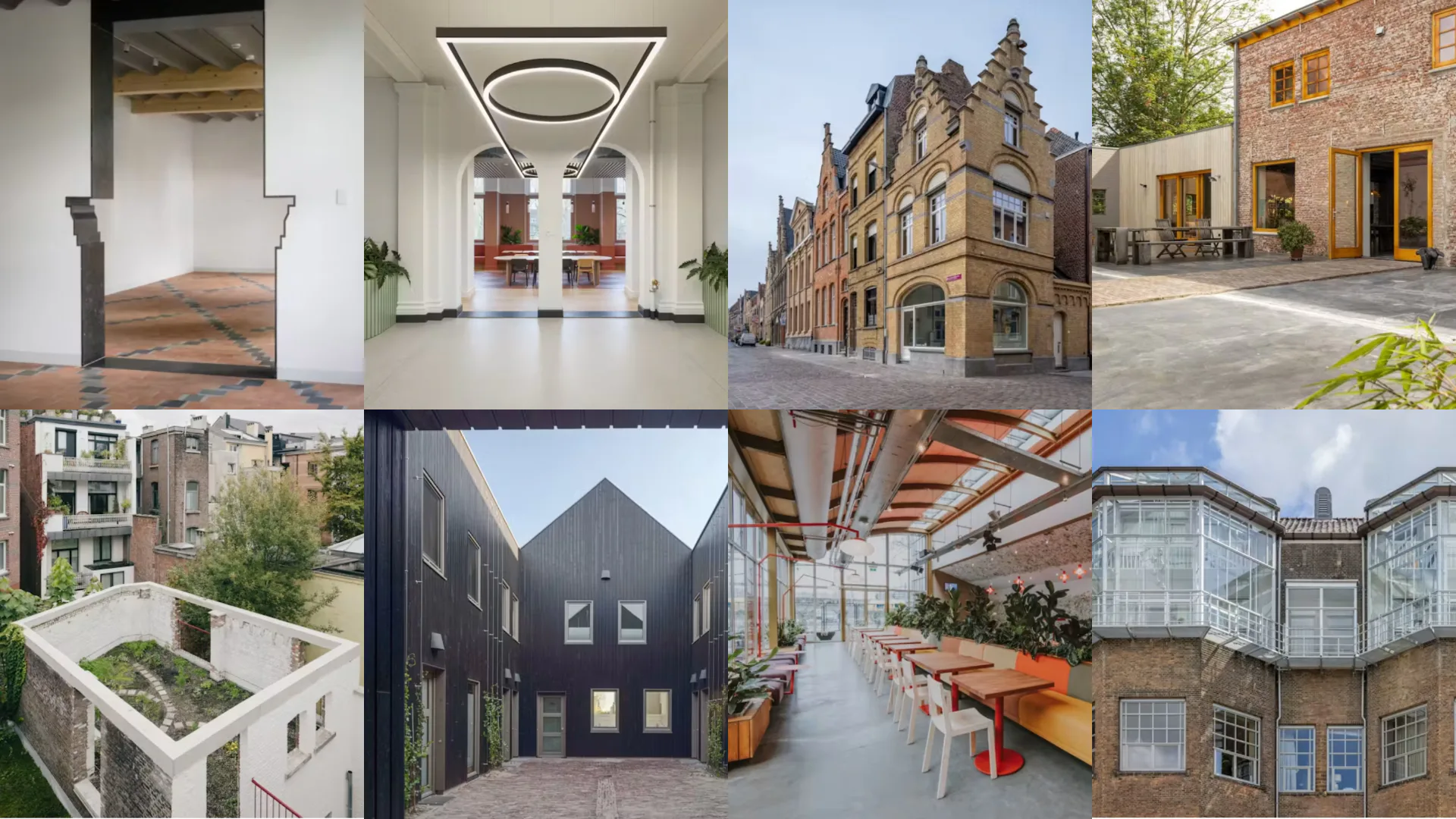 met de klok mee: Begijnhof, Gerechtsgebouw H, Guest House, Loods Eemnes, Zuider Carré, Verkadefabriek, Remstee Hoeve, Pakhuis
