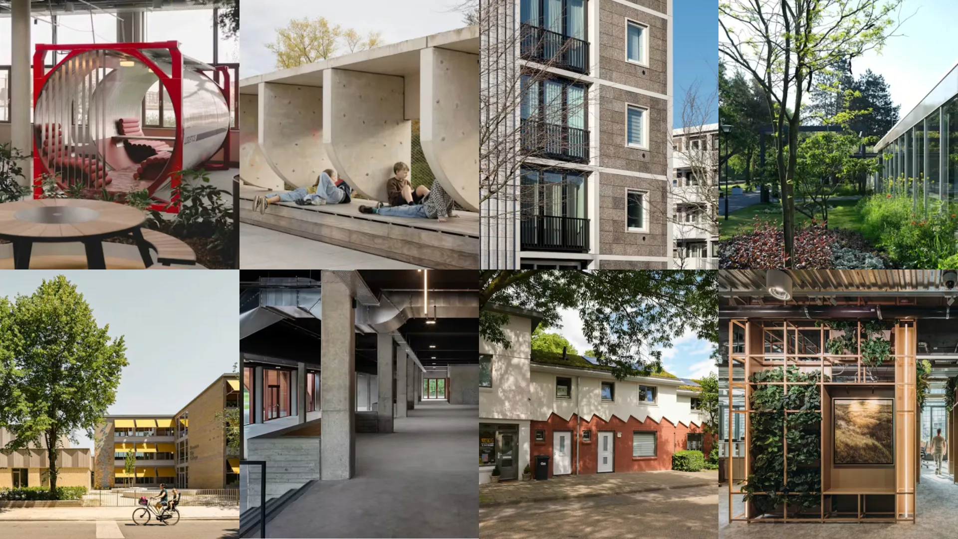 met de klok mee: Basecamp, De Felix, De Punt, Herdenkingspark Westgaarde, Unilever Air, Soft Rawness, Tribunegebouw Megaland, Kromme Rijn College