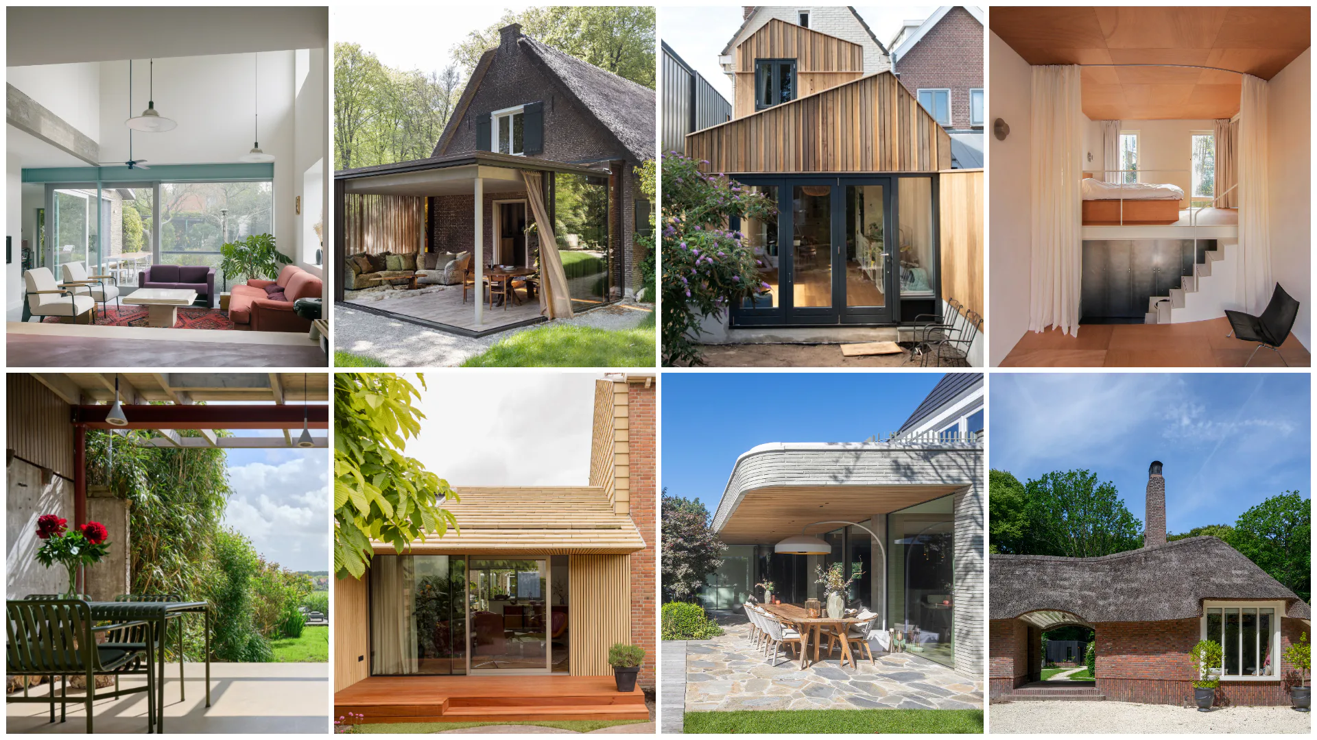 v.l.n.r. DT House, Boerderij Utrechtse heuvelrug, Verbetering woonhuis Karin en Gilles, Experimental Atelier, Stoombootweg, Verduurzaming door uitbouw transformeert woonhuis, Curved Embraced, 't Reigersnest - Naar een werkend landgoed